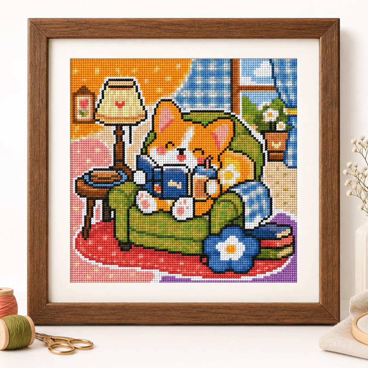 Cross Stitch Stamped Kits Beginners - [تطريز كامل] [CC6338-كلب كورجي صغير يحب