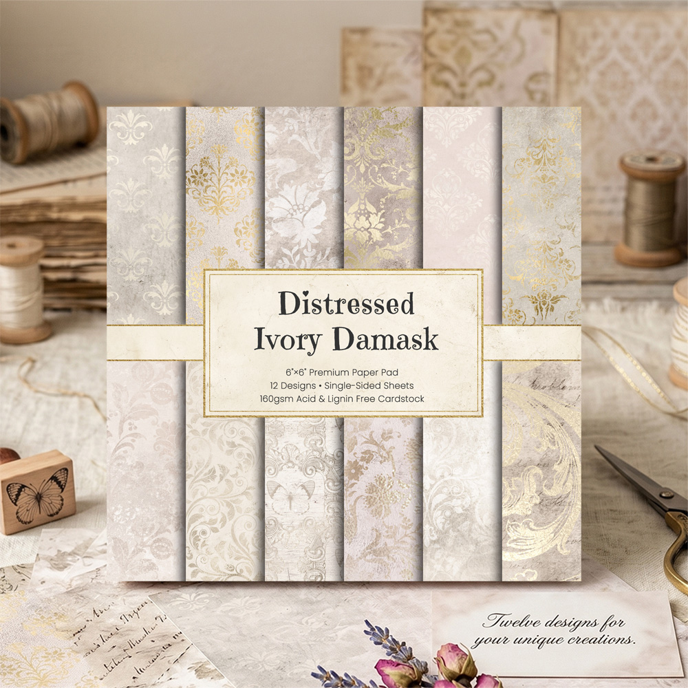 Vintage Junk Journal Scrapbooking Paper - 12/24/36 ورقة، ورق سكراب بوك داماسك