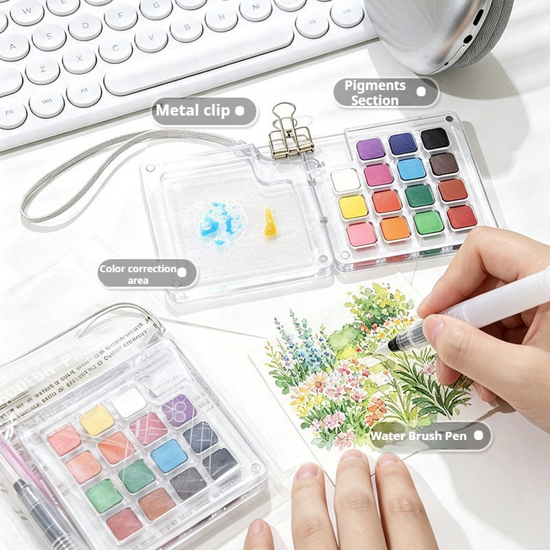 Watercolor Paint Set Solid Pigment - مجموعة ألوان مائية صلبة محمولة للسفر