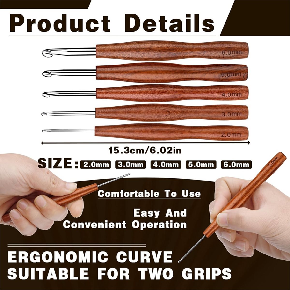 مجموعة من 5 إبر كروشيه AT16، إ - مراجعة Wooden Crochet Hooks Ergonomic Handle وسعره
