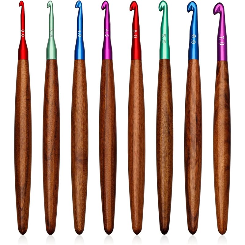 AB34-خطافات كروشيه من الألومني - مراجعة Wooden Crochet Hooks Ergonomic Handle وسعره